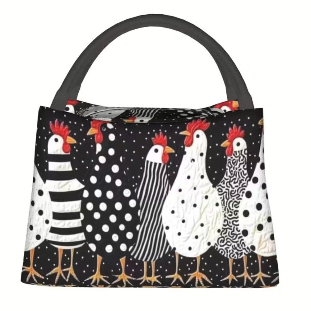 Chicken & Polka DotInsulated Lunch Bag – Reusable Cooler Tote